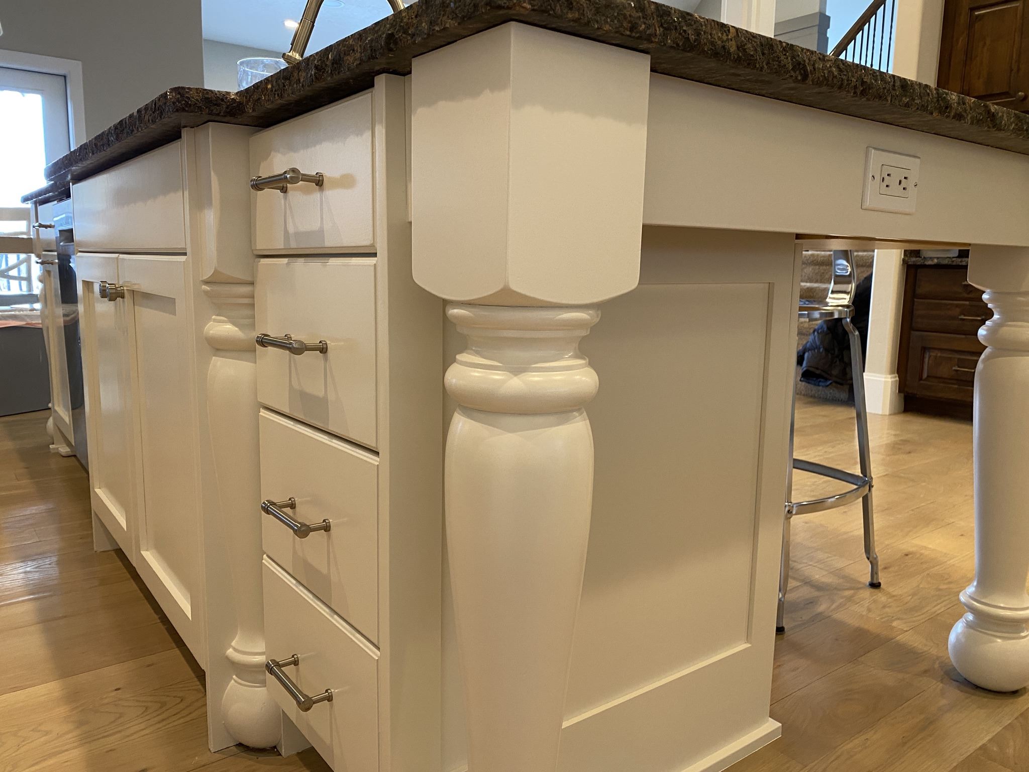 Painted kitchen island panel and decorative support