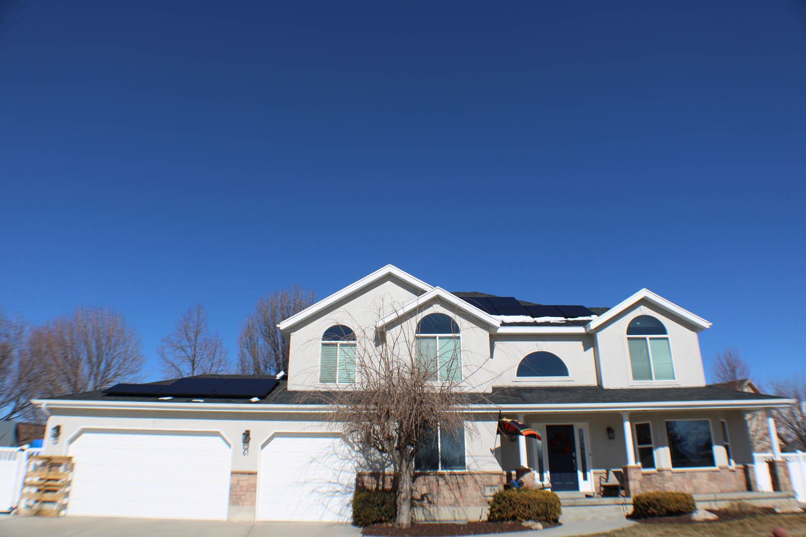 Home front elevation under a clear sky