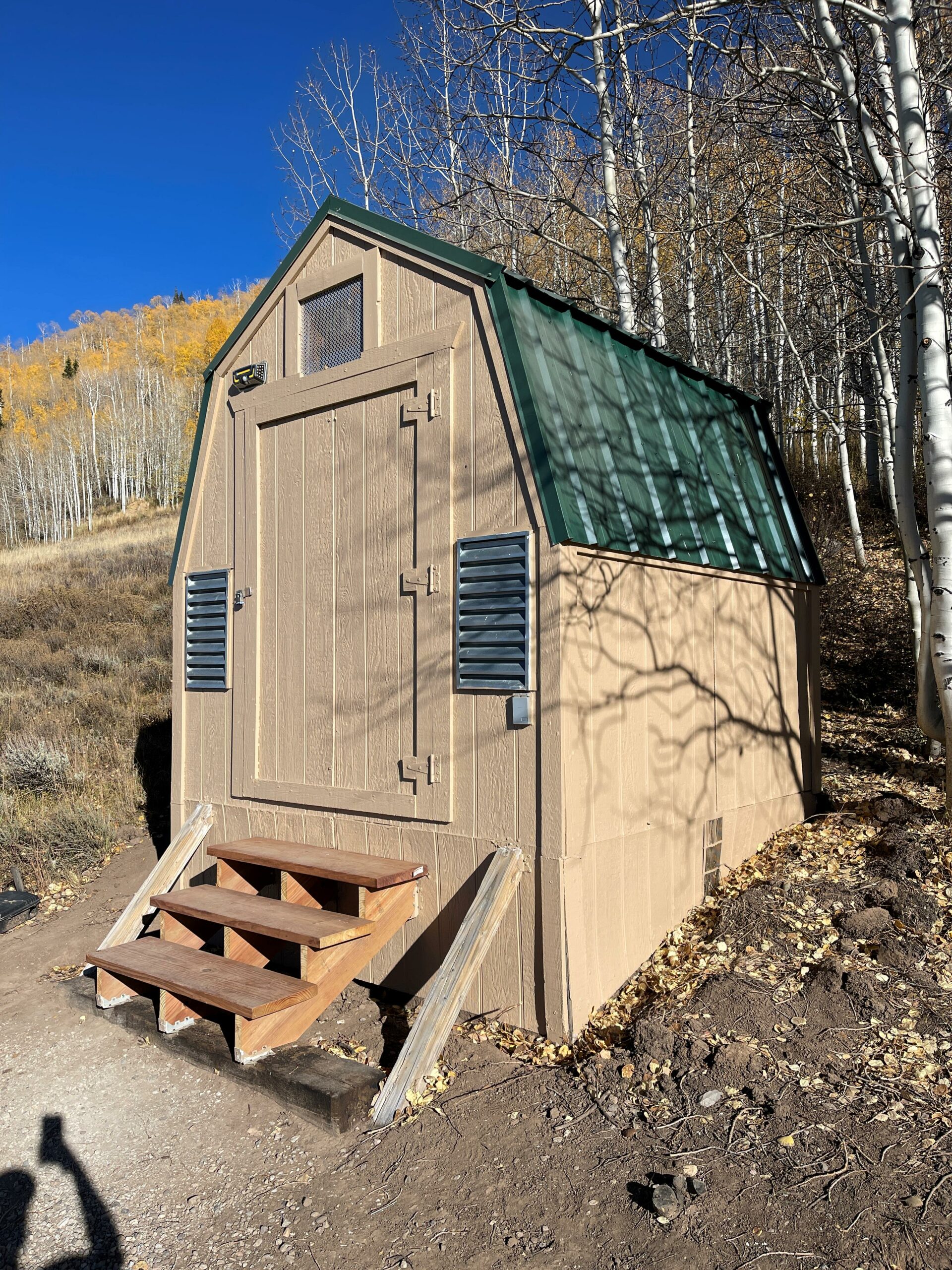 Small outbuilding with contrasting exterior siding